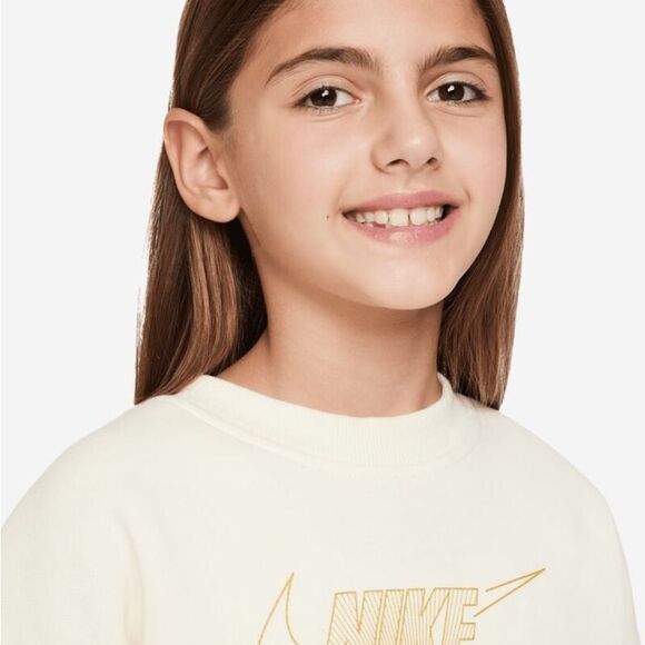 Nike Grade School NSW Club Fleece Shine Crew sweatshirt cream‎ color size XS NWT - Picture 4 of 6